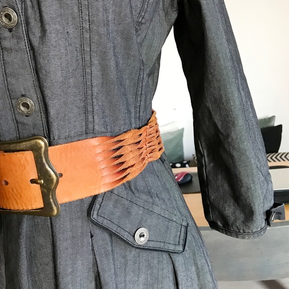 Gray denim dress with puff Peter Pan collar - Picture 5 of 5